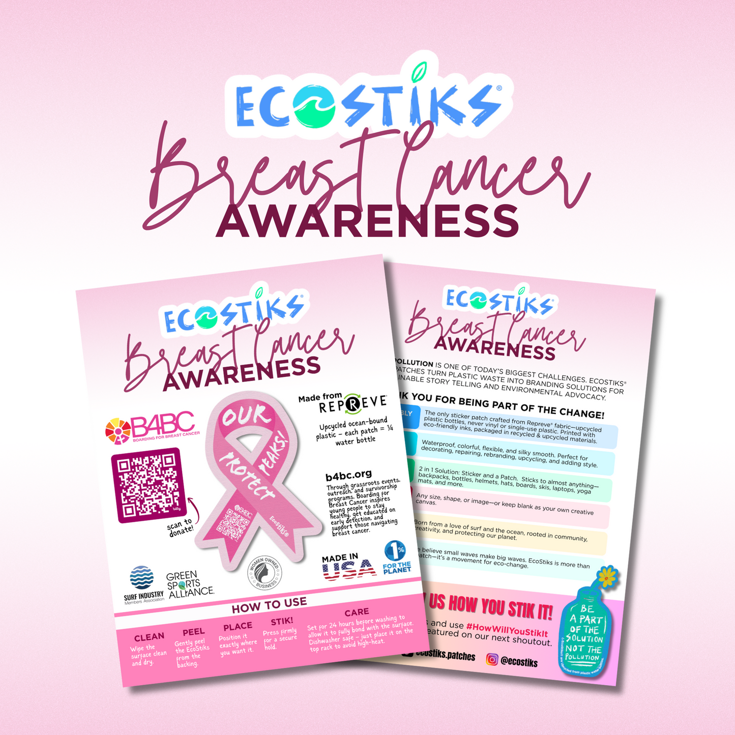 2" x 3" Boarding for Breast Cancer - Protect Our Peaks EcoStiks® Sticker Patches