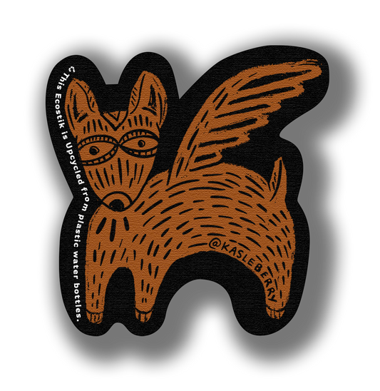 3" x 3" Winged Doggy EcoStiks® Sticker Patches - Retail