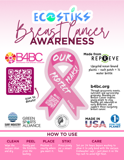 2" x 3" Boarding for Breast Cancer - Protect Our Peaks EcoStiks® Sticker Patches